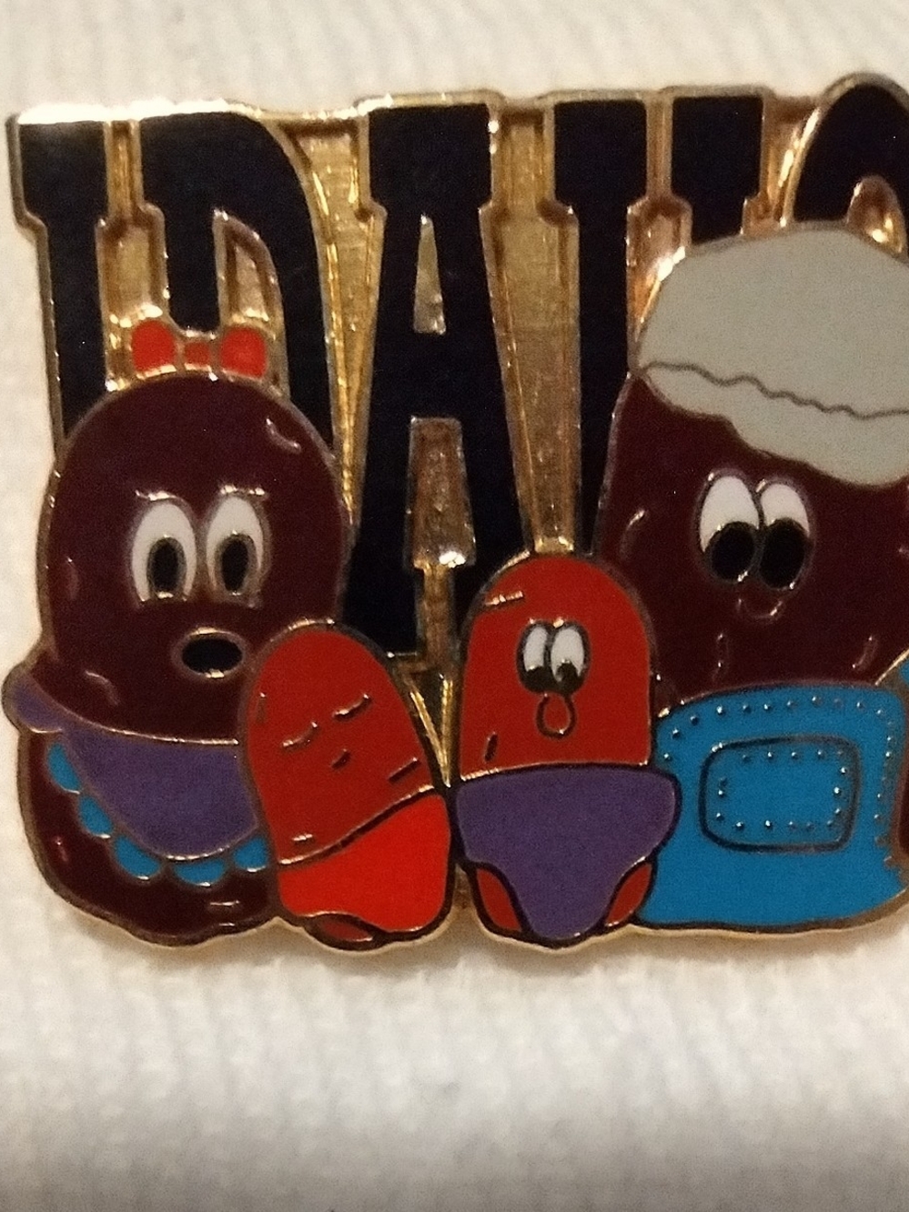 Vintage Idaho Spud Potato Family Enamel Pin